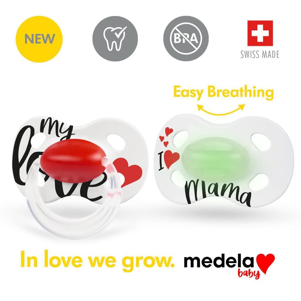 Ty ngậm Medela Baby Pacifier Day &amp; Night - Vỉ 2 chiếc, nhẹ, không chứa BPA