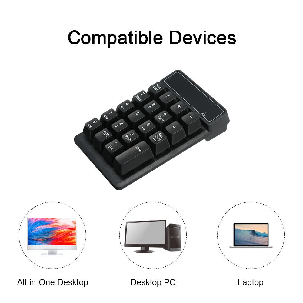 19 Keys 2.4G Wireless Low Noise Mini Numeric Keypad Waterproof ABS Material Replacemnet for Microsoft Android and iMac