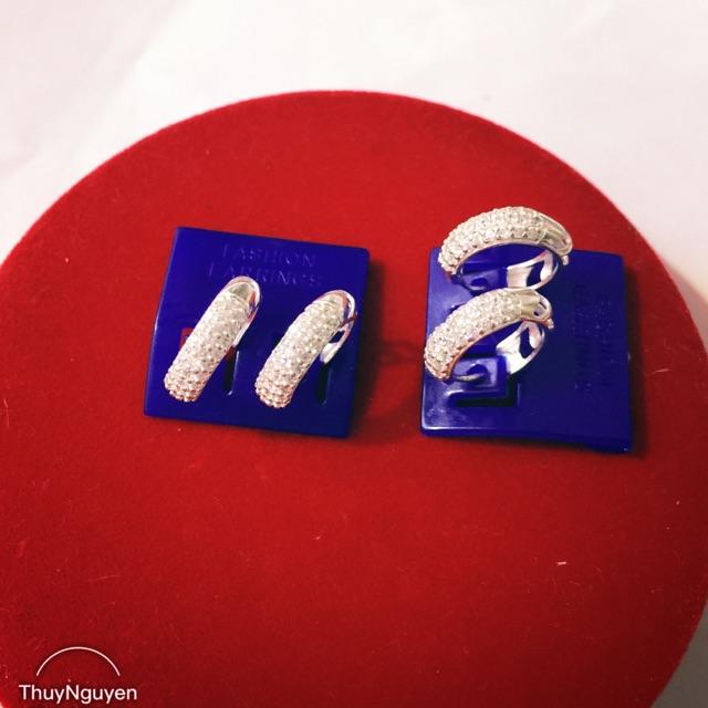 Khuyên tai tròn bấm sát tai full đá bạc ta