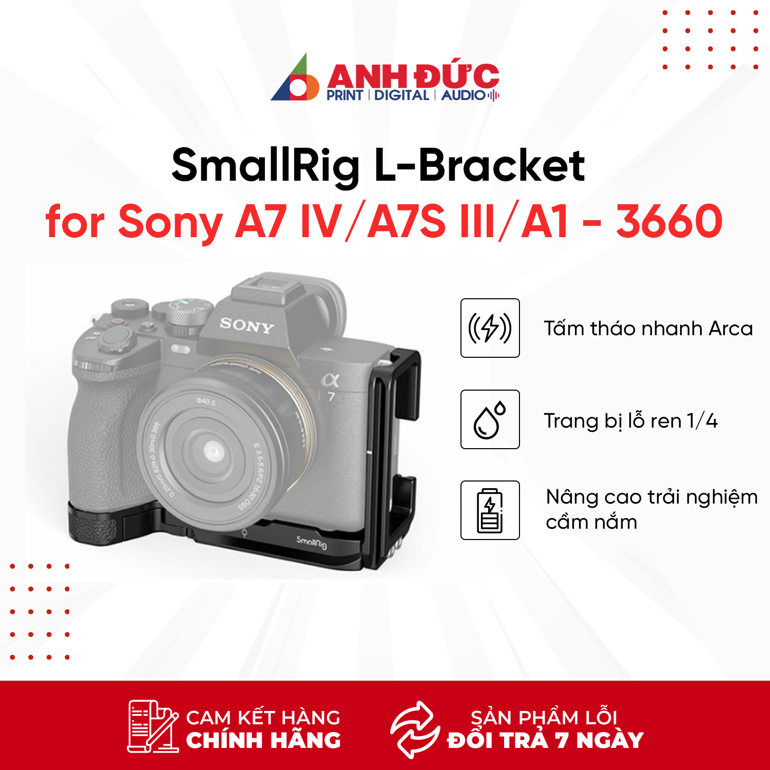 Khung máy ảnh SmallRig L-Bracket for Sony Alpha 7 IV /  A7S III / A1 - 3660 - Hàng chính hãng