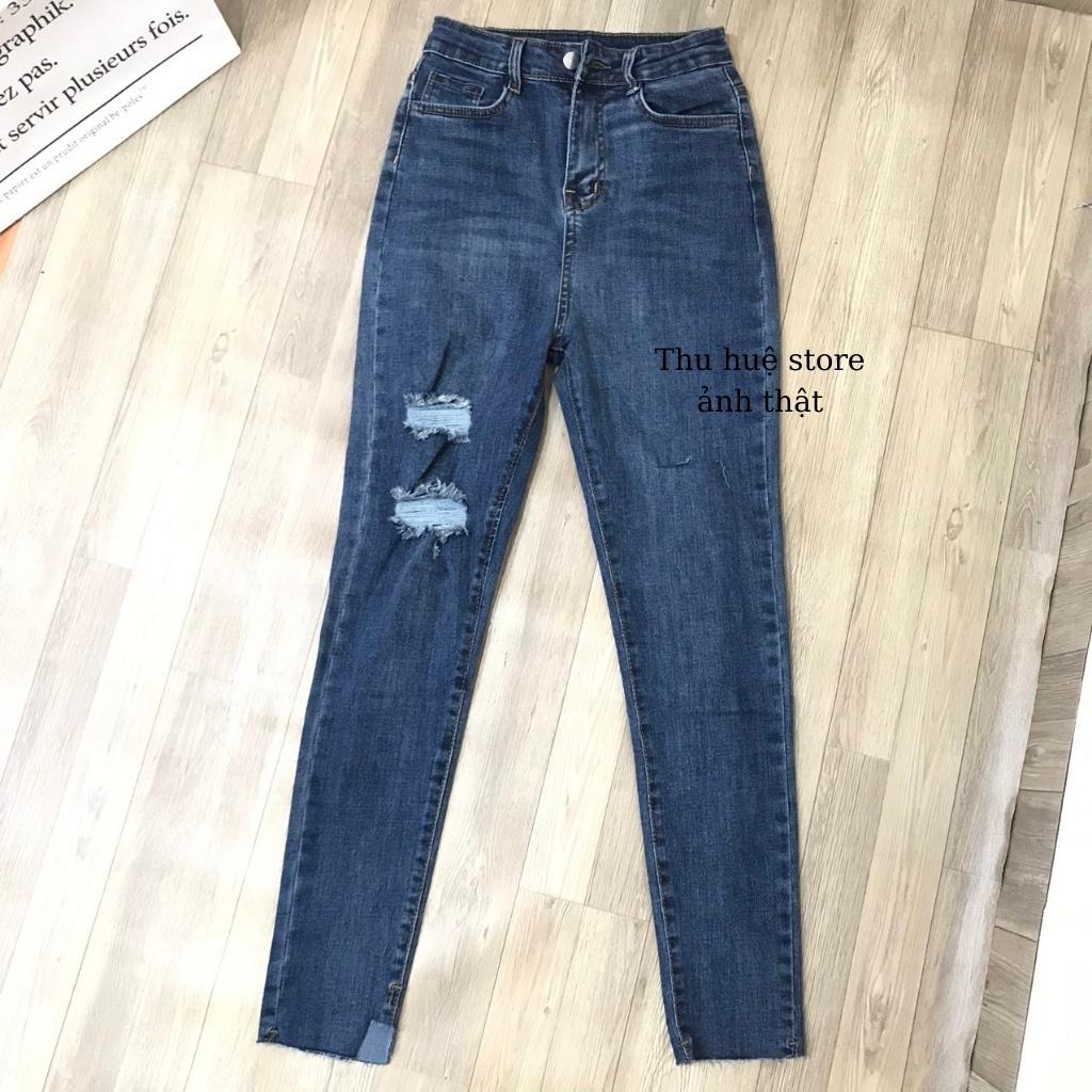 Quần Jeans Cạp Cao Rách Gối Mẫu Hót 2021
