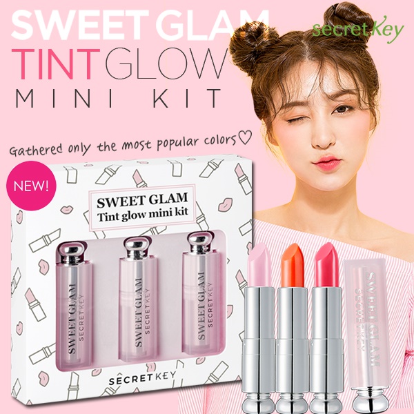 Set 3 son dưỡng môi có màu mini Secret Key Sweet Glam Tint Glow - Mini Kit (Baby Pink, Juicy Orange, Punky Pink)