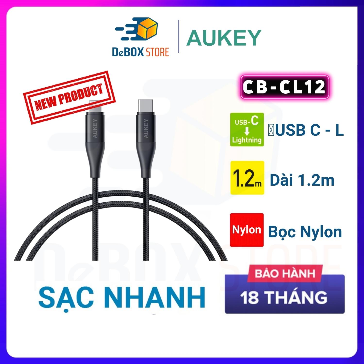 Cáp Sạc Siêu Nhanh AUKEY IP13 Impulse Series CB-CL12 Dài 1,2m Hổ trợ sạc PD 27W Bện Nylon -  Hàng Chính Hãng