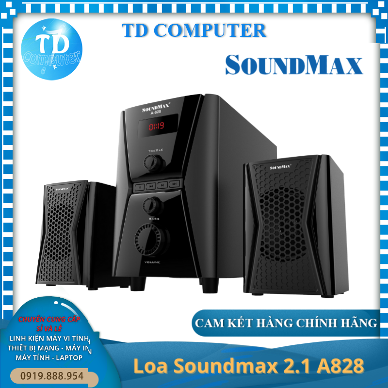 Loa vi tính 2.1 Soundmax A828 20W - Hỗ trợ kết nối Bluetooth, Thẻ nhớ, USB - Hàng chính hãng Triệu Gia phân phối