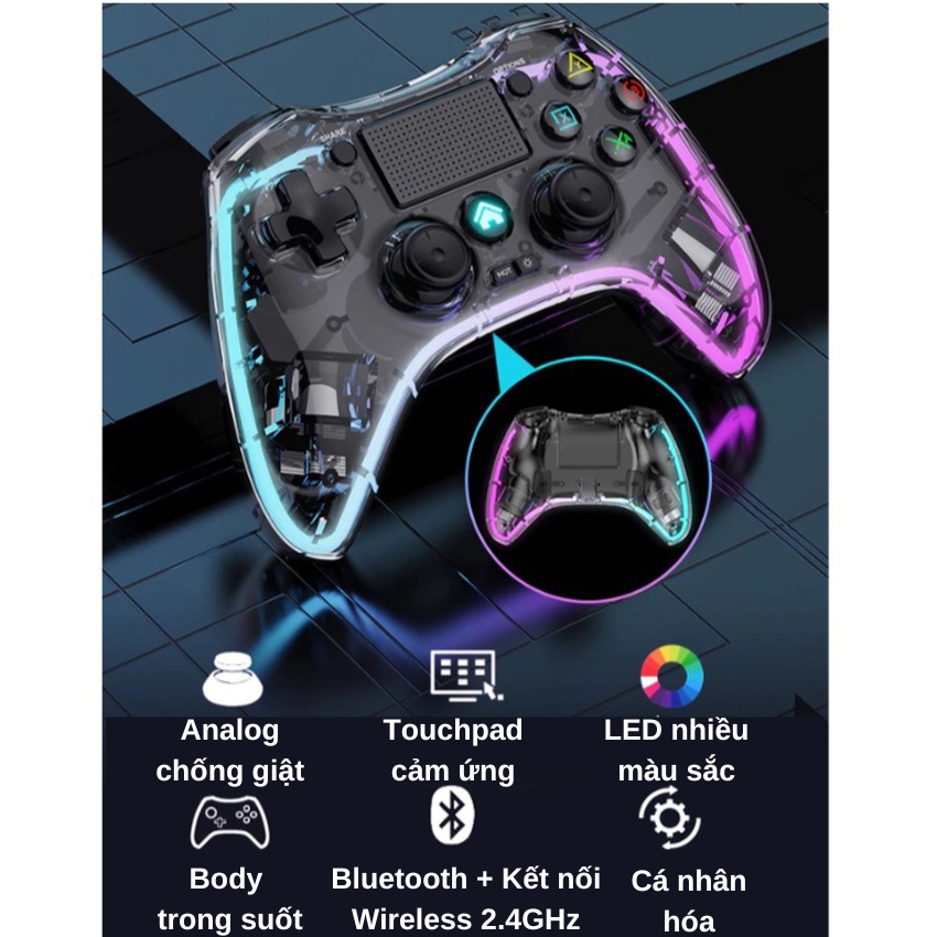 Tay cầm chơi game không dây Bluetooth P05 LED RGB tương thích đa nền tảng - Tay cầm cao cấp chơi Fifa online 4 cho PS4, Switch, Android, IOS, máy tính