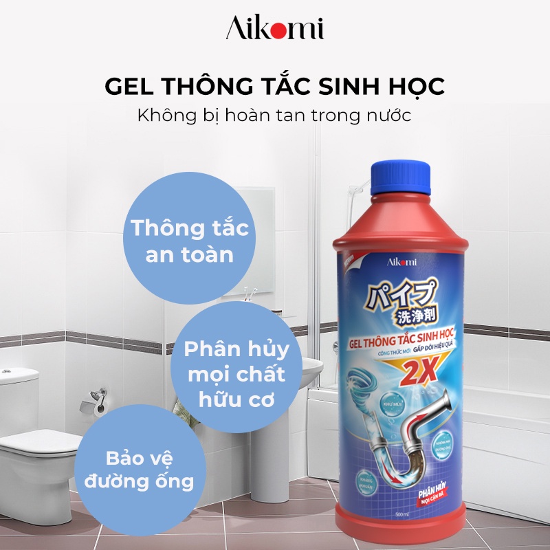 Gel thông tắc sinh học AIKOMI vệ sinh cống, làm sạch đường ống, chậu rửa bát, nhà vệ sinh