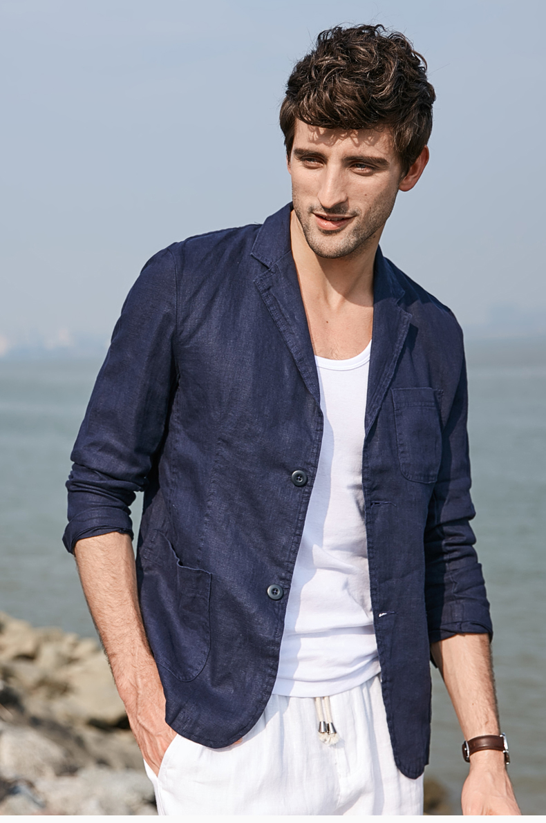 Áo vest blazer Linen nam dáng lửng, chất vải linen tự nhiên mềm mại, thời trang phong cách lịch lãm - Xanh than