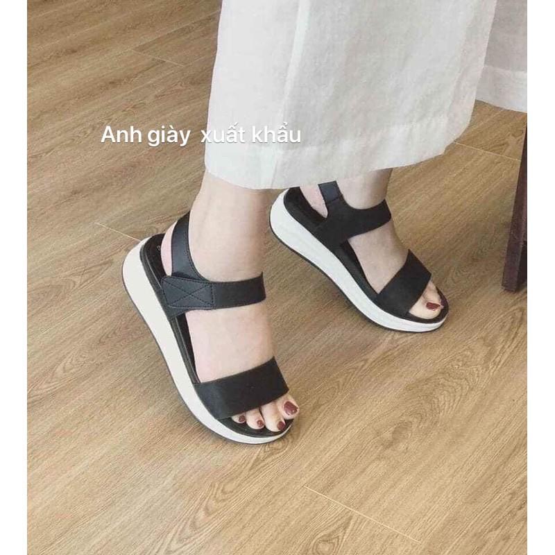 SD19 - Sandal xuồng quai ngang da lì đế bằng 4p nhẹ êm hàng xuất, đế kháng nước,3 màu đen, kem ,trắng ảnh thật kèm video