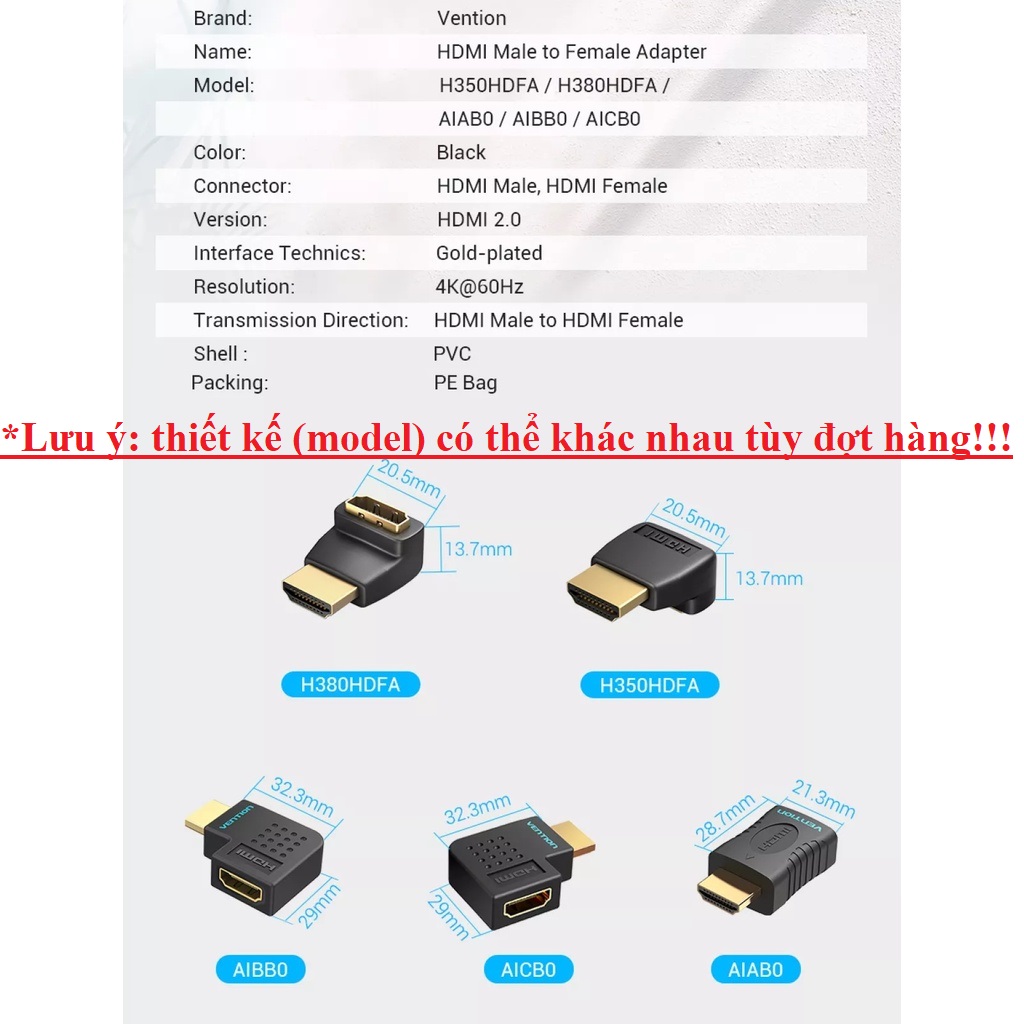 Đầu mở rộng / nối dài cổng HDMI 2.0 Vention AIAB0 / AIBB0 / AICB0 / AIOB0 / AINB0 _ Hàng chính hãng