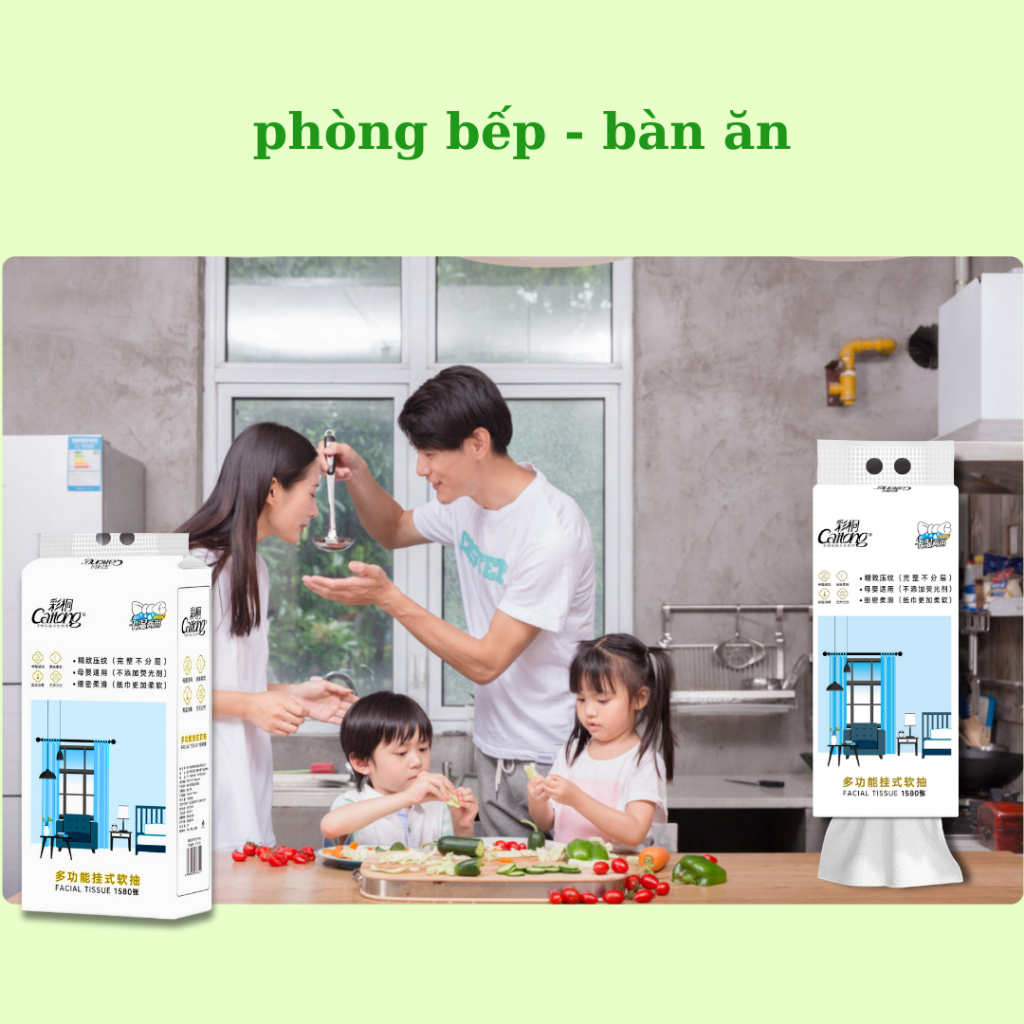 Khăn giấy 5 lớp dạng rút treo tường cao cấp Caitong 1580 Tờ 1 Túi, siêu dai mềm mịn ( tặng kèm móc dính tường )