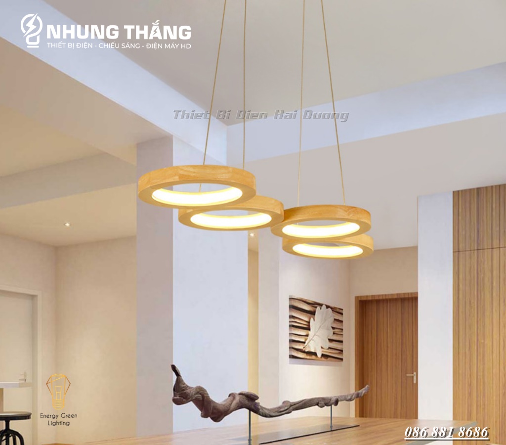 Đèn Thả Trần 4-5 Vòng Gỗ DGT-D1506 Decor Vintage - 3 Chế Độ Ánh Sáng - Gỗ Tự Nhiên Cao Cấp