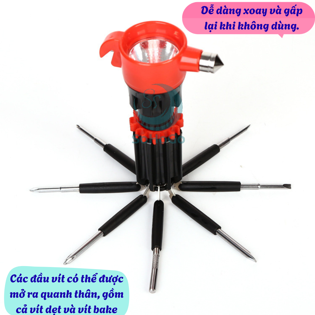 Bộ Tô Vít Cứu Hộ Đa Năng – Đèn Pin, Búa Cứu Hộ, Dao Cắt – Dụng Cụ Cứu Hộ Xe &amp; Sửa Chữa