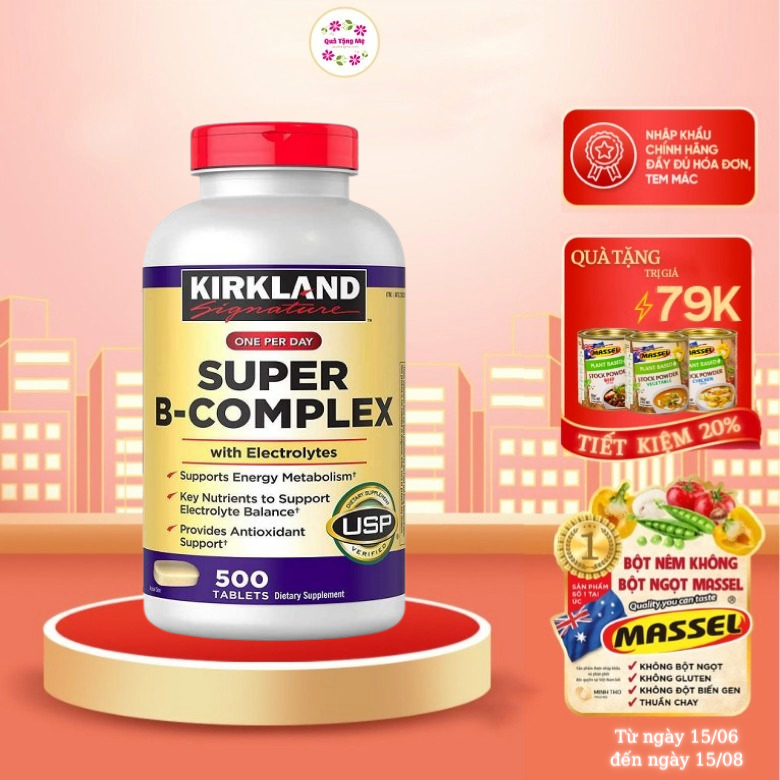 Vitamin B Kirkland Super B-Complex tăng khả năng nấp thụ, chuyển hóa năng lượng, tăng cường hệ miễn dịch, giảm căng thẳng - QuaTangMe Extaste