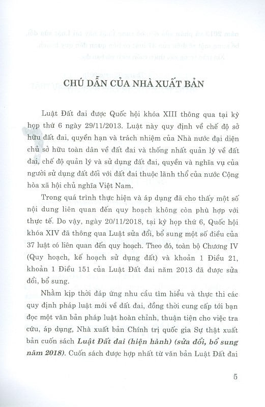 Luật Đất Đai (Hiện Hành) (Sửa Đổi, Bổ Sung Năm 2018) - Tái bản năm 2023