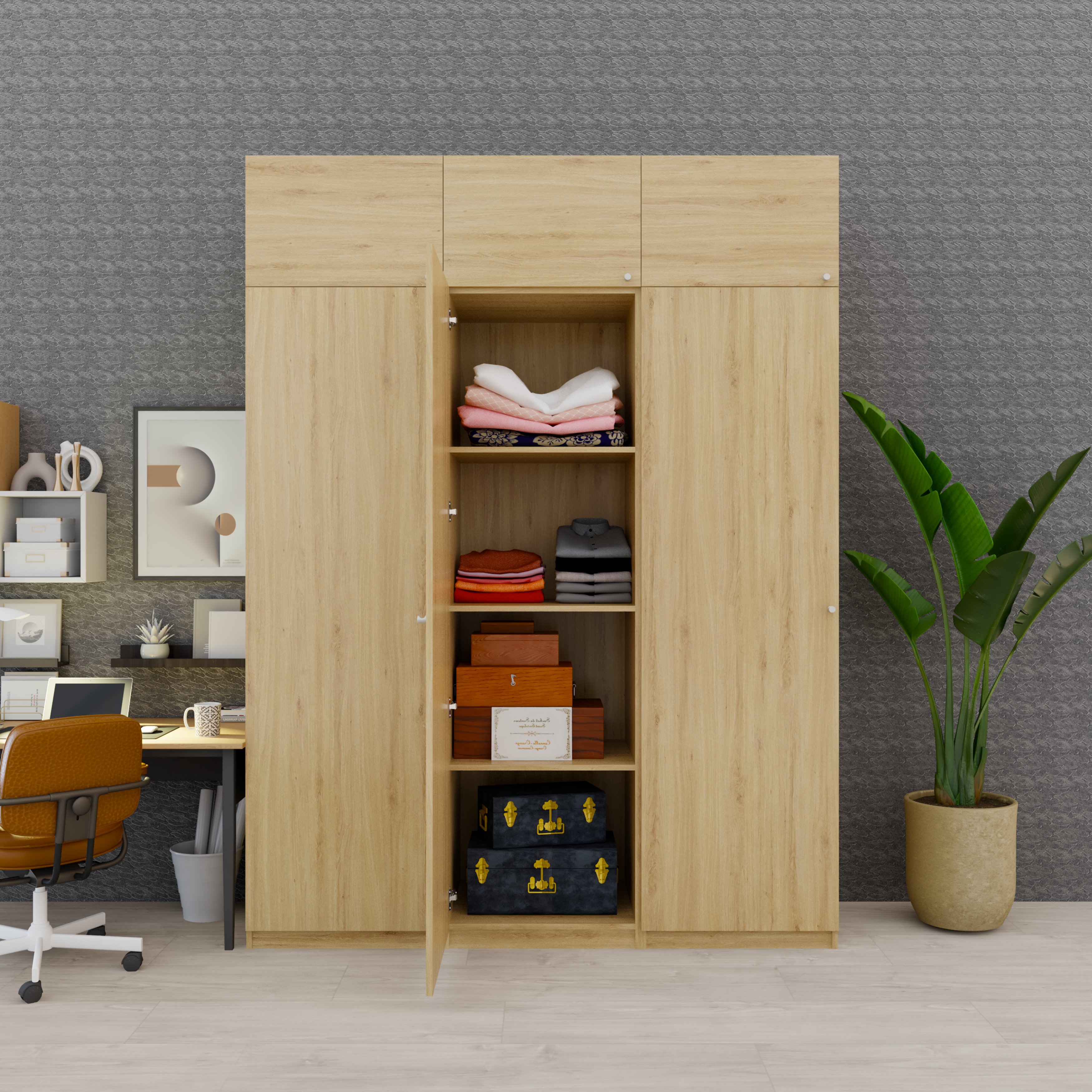 [Happy Home Furniture] SCANDINA, Tủ quần áo 3 cửa mở 1m8x2m4 ,180cm x 57cm x 241cm ( DxRxC), TCM_090