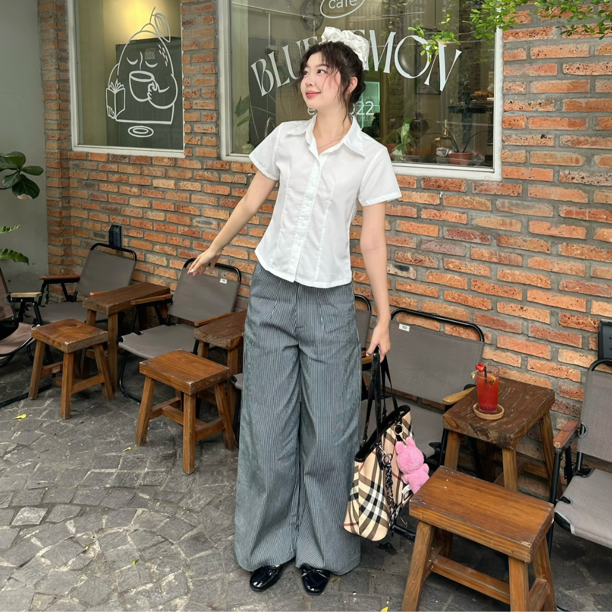 Quần dài chất liệu kaki dầy dặn dành cho nữ họa tiết sọc dọc hack dáng Stripped Miều Est.2013