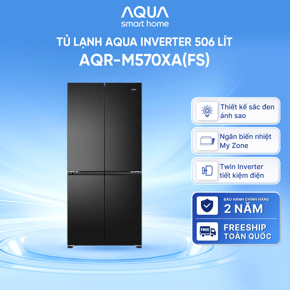 Tủ lạnh Aqua Inverter 506 lít 4 cánh AQR-M570XA(FS) - Bảo hành 2 năm - Freeship toàn quốc - Hàng chính hãng