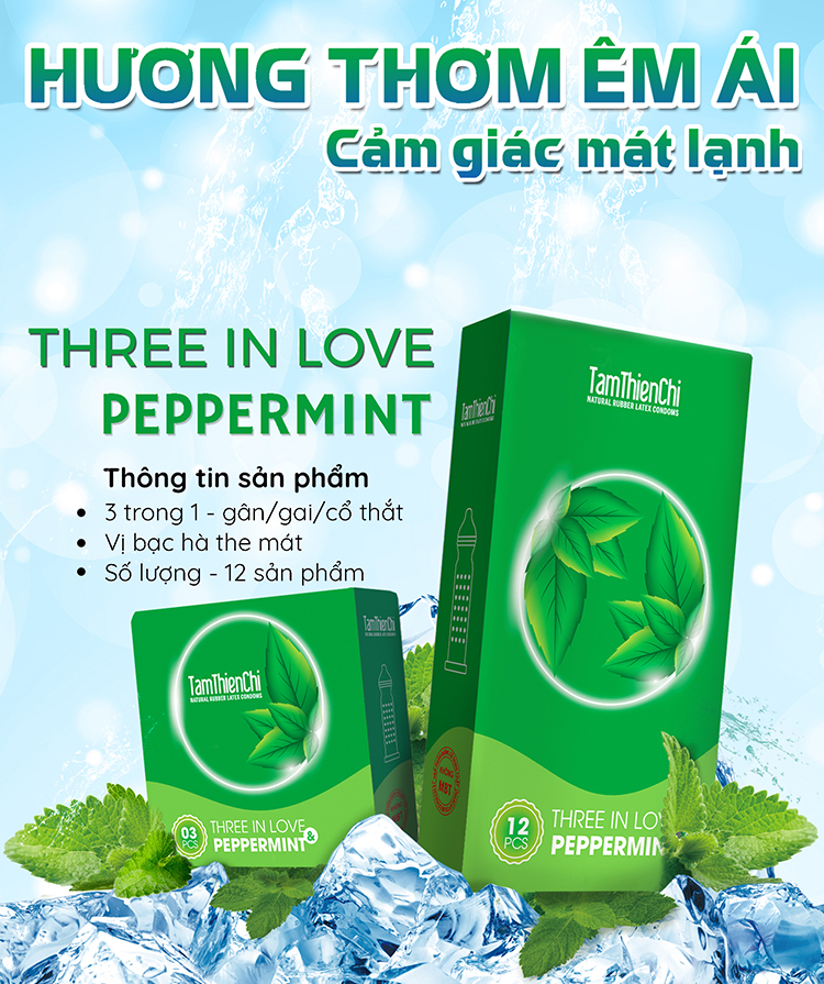 Bao Cao Su Tâm Thiện Chí Three In Love Peppermint BCSTTC04 (Hộp 3 Cái)