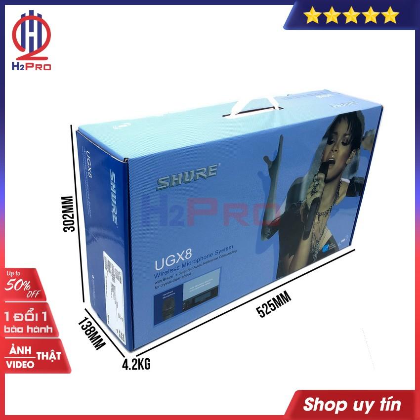 Bộ 02 Micro Không Dây Shure UGX8 2021 Mic Hút,Tiếng Sáng,Giảm Hú, Mic Karaoke Không Dây Cao Cấp Tặng 2 Chống Lăn Mic