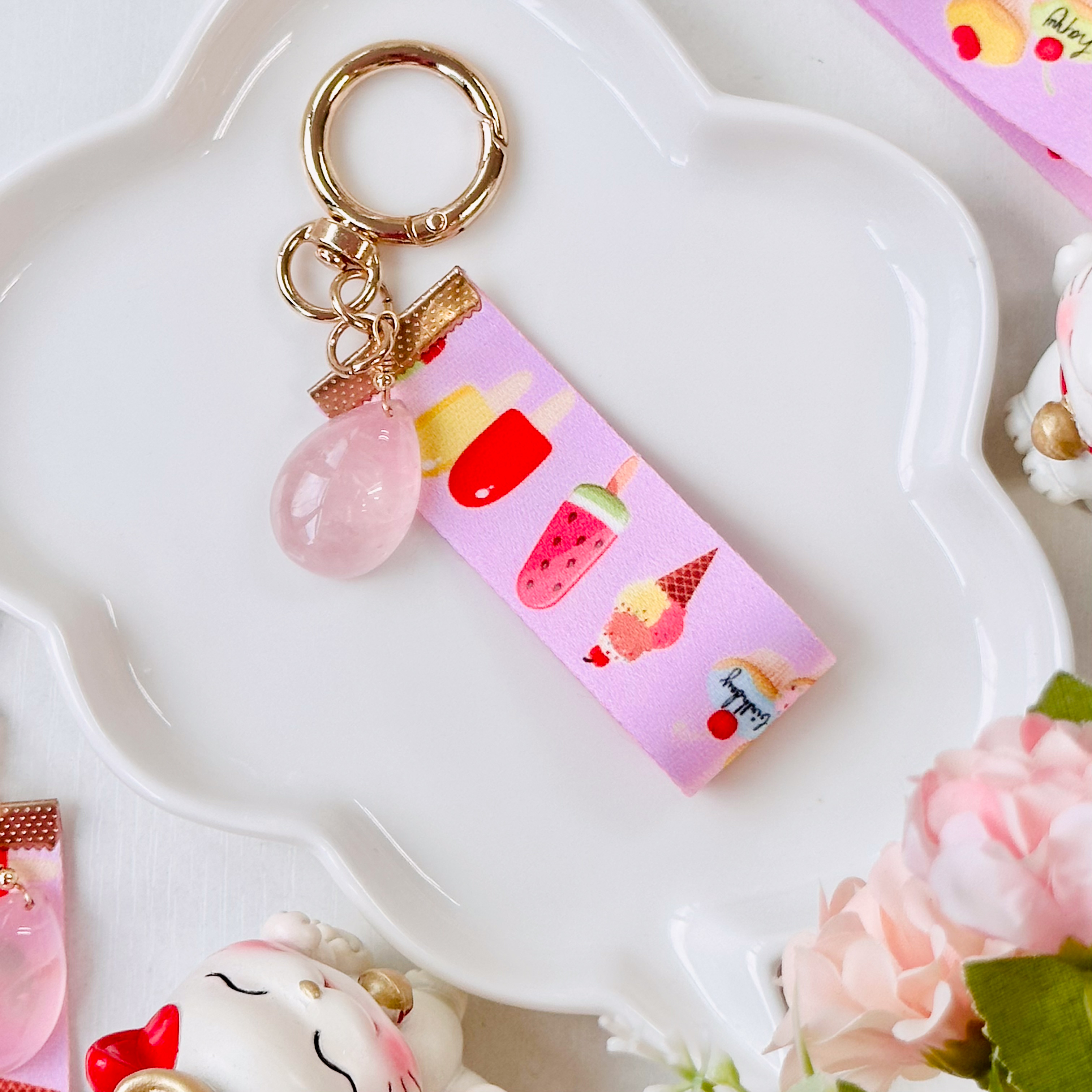 CRZ Fabchain - Phụ Kiện - Rose Quartz Big Teardrop - Móc Khóa Kèm 1 Viên Đá Thạch Anh Hồng Hình Giọt Nước Mắt