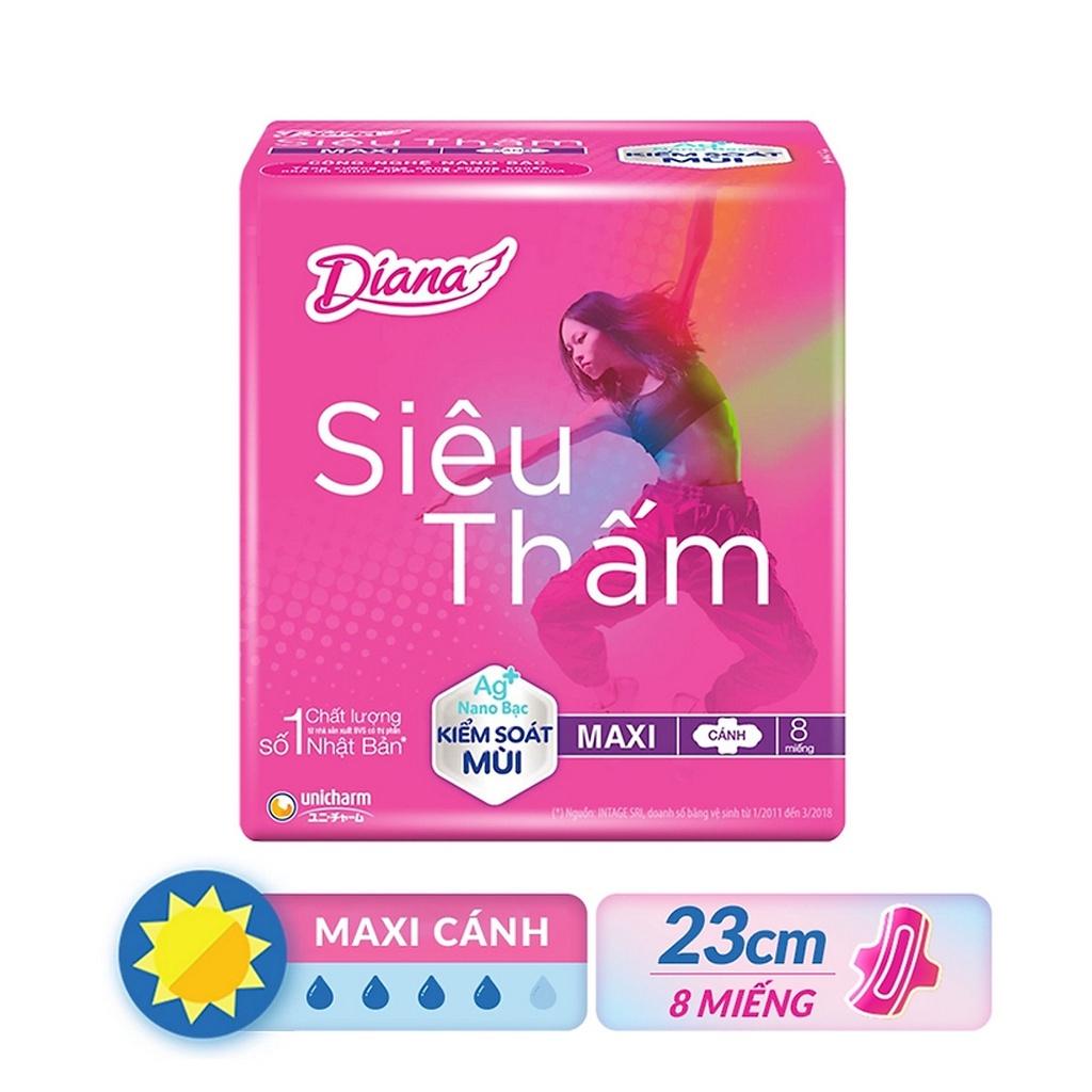 Combo 6 Băng vệ sinh Diana Siêu thấm Maxi (dày) có cánh 8 miếng/gói