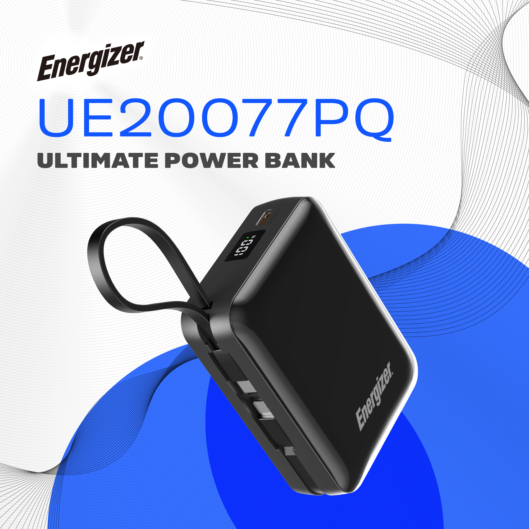 Sạc dự phòng Energizer 20,000mAh sạc nhanh 35W, sạc cùng lúc 3 thiết bị, tích hợp 2 dây type C - Hàng chính hãng