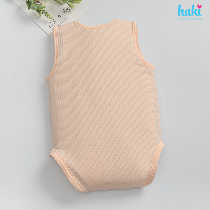 Bộ bodysuit sát nách, cài chéo vải gỗ sồi cao cấp BM009, set body cho bé trai bé gái chất liệu Modal hàng chính hãng HAKI