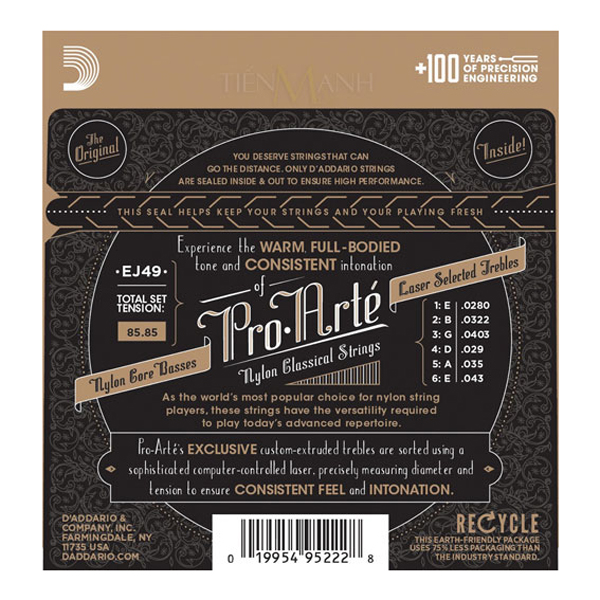 (Chính hãng USA) Dây đàn guitar D'Addario EJ49 Pro-Arte Black Nylon Classical Normal Tension