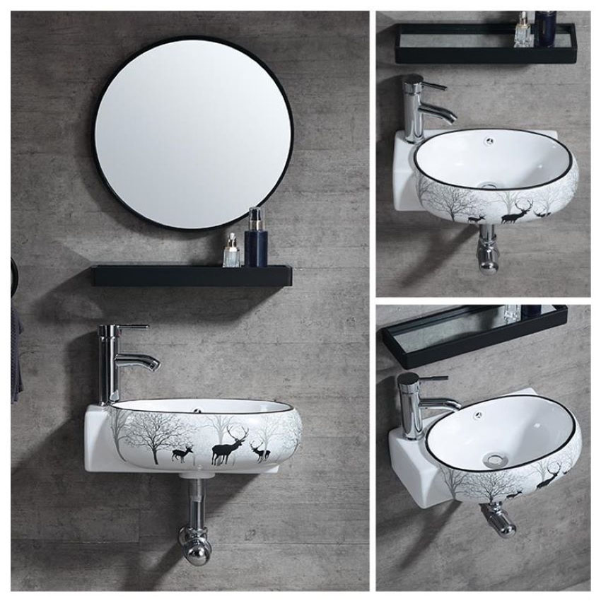 Bộ lavabo mini kiểu treo tường đã bao gồm gương và kệ kính phù hợp nhà tắm không gian nhỏ