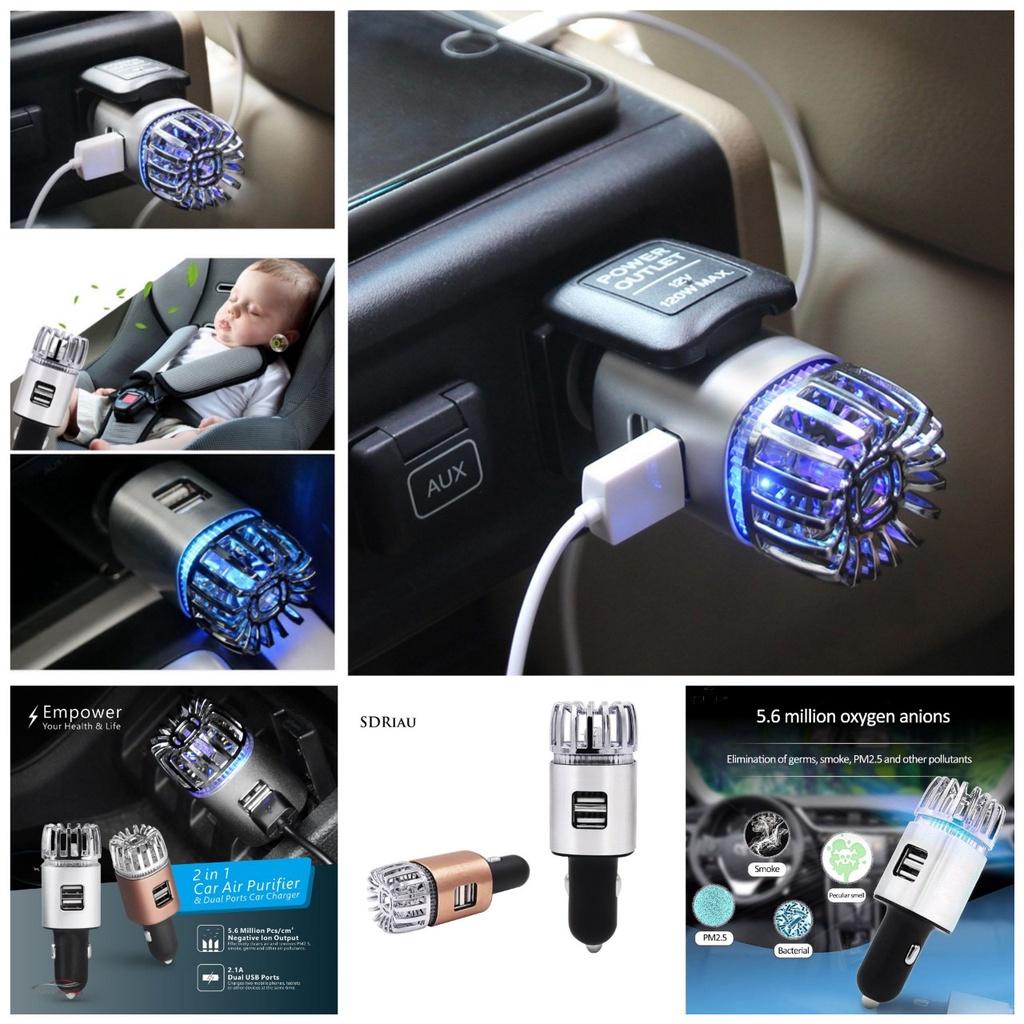 Máy lọc không khí ô tô xe hơi công nghệ mới tạo ion âm khử mùi kháng khuẩn kèm 2 cổng USB loại tốt