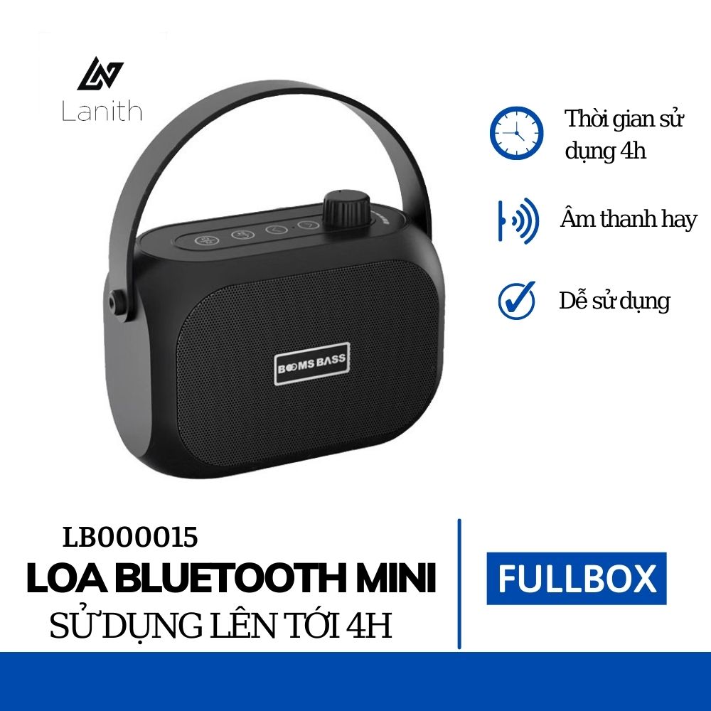 Loa bluetooth không dây mini LANITH bass mạnh Boombass L15 - Tặng cáp sạc 3 đầu – Thiết kế nhỏ gọn, thời trang – Kết nối không dây bluetooth, kết nối USB, thẻ nhớ - LB000015.CAP0001