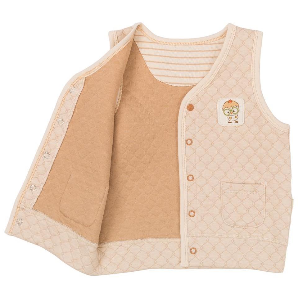 Áo khoác gile chần bông màu nâu sợi bông hữu cơ cho bé trai và bé gái - Organic and Natural Life by Mimi