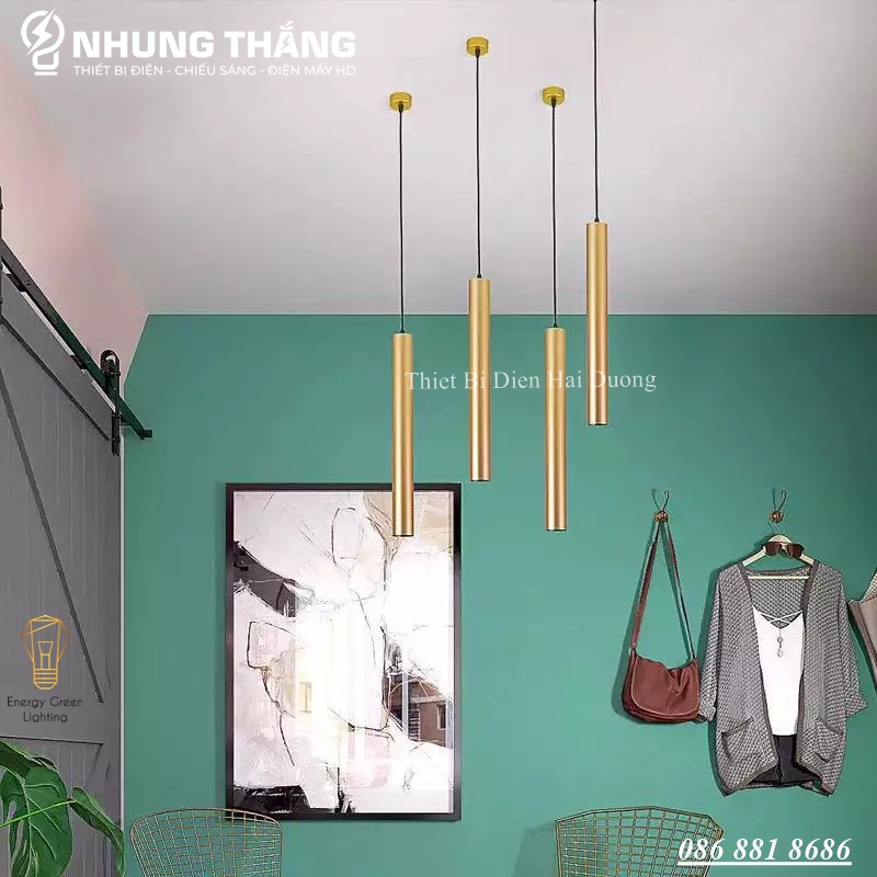 Đèn Thả Trần Trang Trí Rọi Ống Bơ Thân Vàng 5w - 2 Kích Thước 60cm , 30cm - Thân Nhôm Tản Nhiệt - Ánh Sáng Vàng