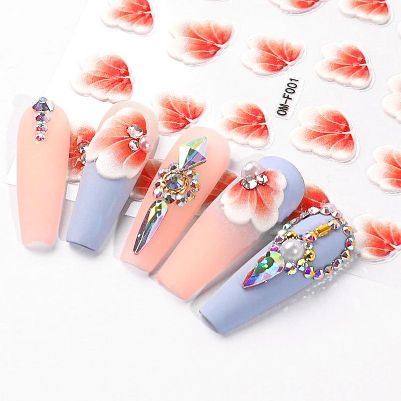 Sticker hoa nail 3D 5D , decal sticker dán móng tay hoa nổi 3 chiều đính đá phong cách Hoa Anh Đào trang trí móng