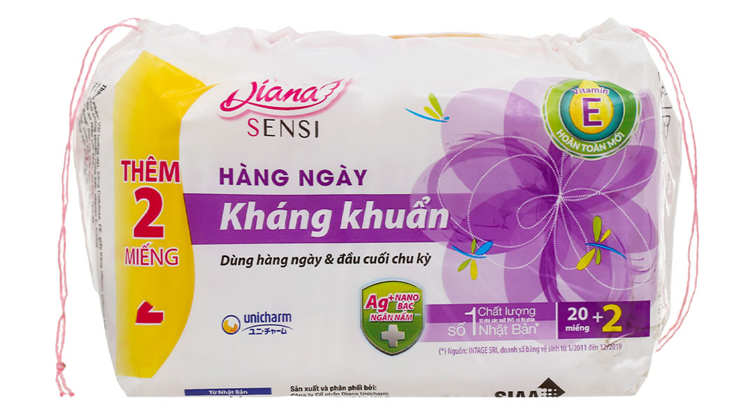 Bộ 6 gói băng vệ sinh Diana hàng ngày kháng khuẩn gói 20 miếng