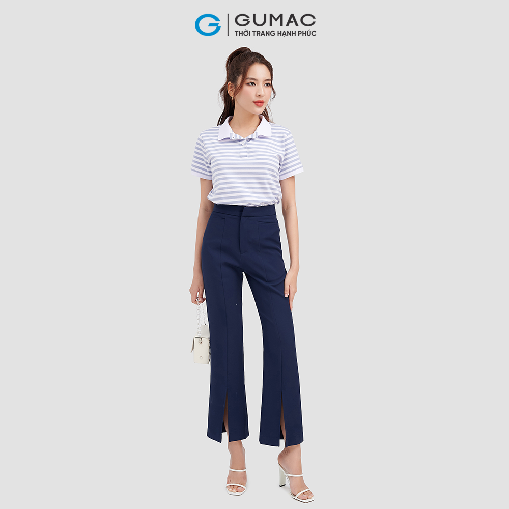 Áo polo nữ GUMAC ATC09048 sọc ngang phối bo trẻ trung