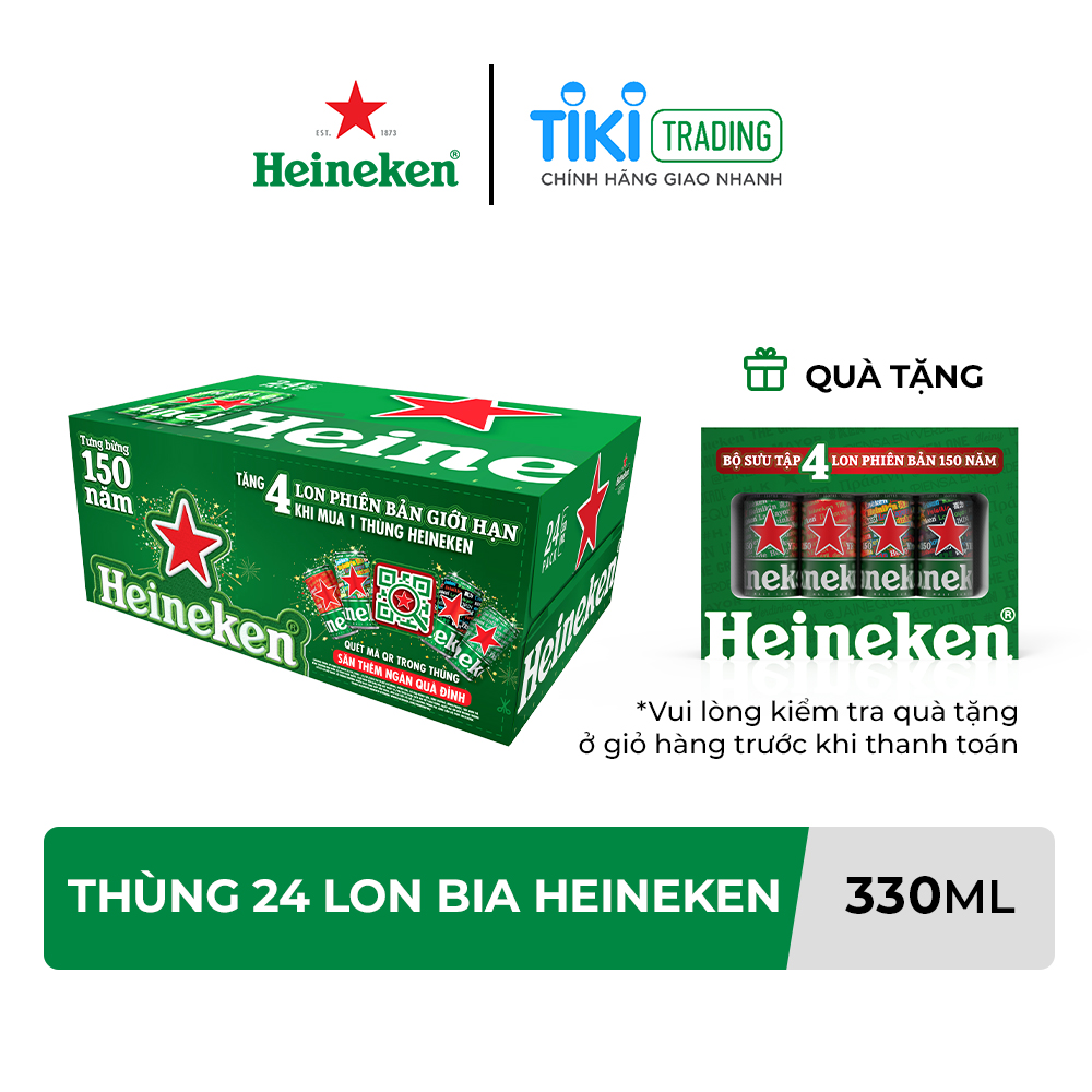 Thùng 24 Lon Bia Heineken 330ml/Lon kèm Lốc 4 Lon Heineken Phiên Bản Giới Hạn