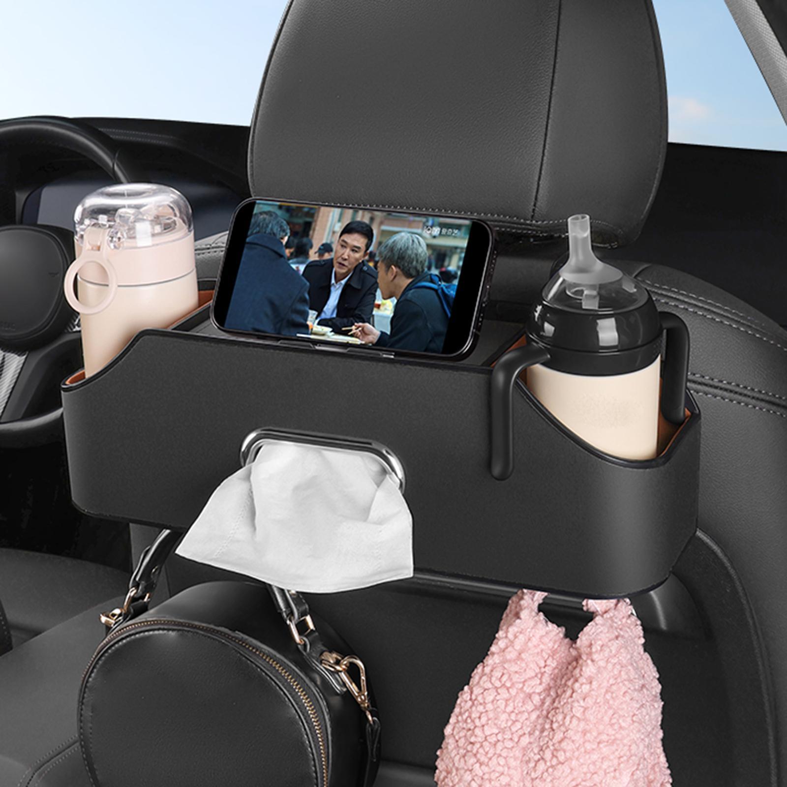 Car Headrest Seat Hanging Organizer with 2 Coasters Cup Holder Napkin Holder Durable 34.8x12x9.3cm Tear Resistant Waterproof Multifunctional