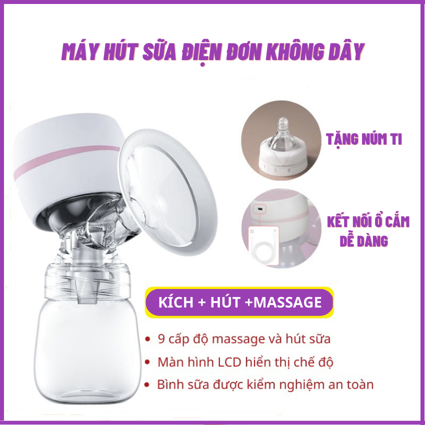 Máy hút sữa điện đơn không dây cầm tay có chế độ massage, kích sữa - Chất liệu an toàn cho mẹ và bé