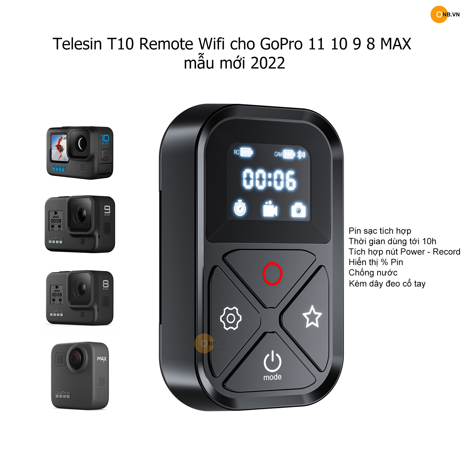 Telesin T10 Remote cho GoPro 11 10 9 8 MAX mẫu mới 2023