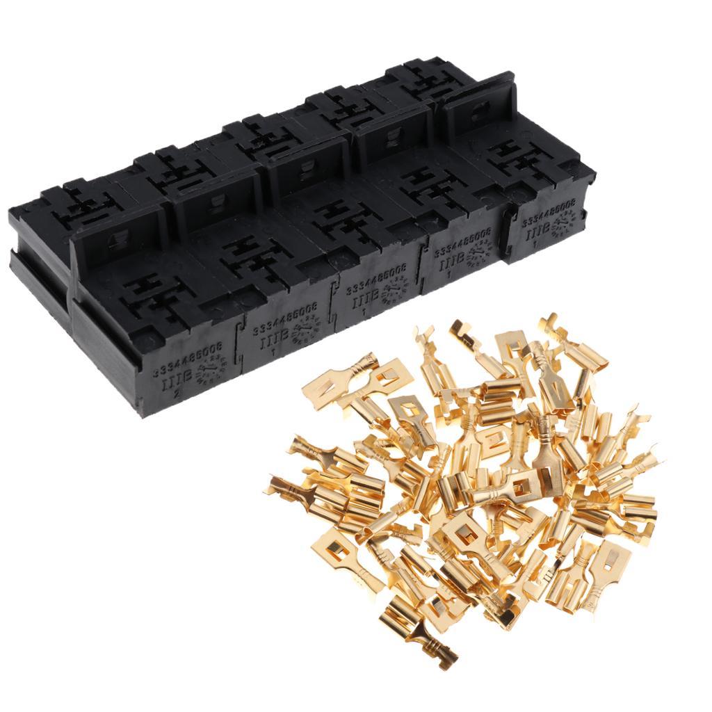 20 Pieces Automotive 5 Pin Relay Socket Holders With 6.3mm Copper Terminals