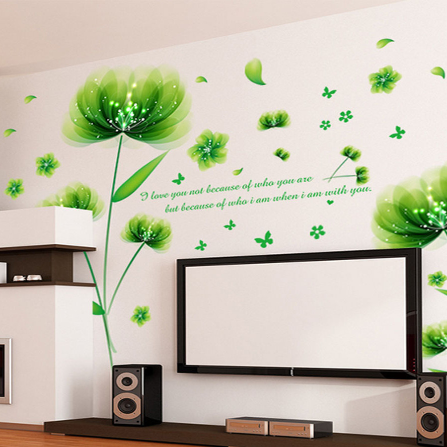Decal dán tường cành pha lê xanh