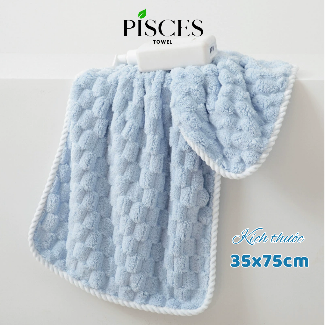Khăn Mặt PISCES TOWEL 35x75cm Ô Chữ Nhật Cotton Mềm Mại, Khăn Spa Yoga Gym Thể Thao Thấm Hút Mồ Hôi - Xanh dương, Xanh dương