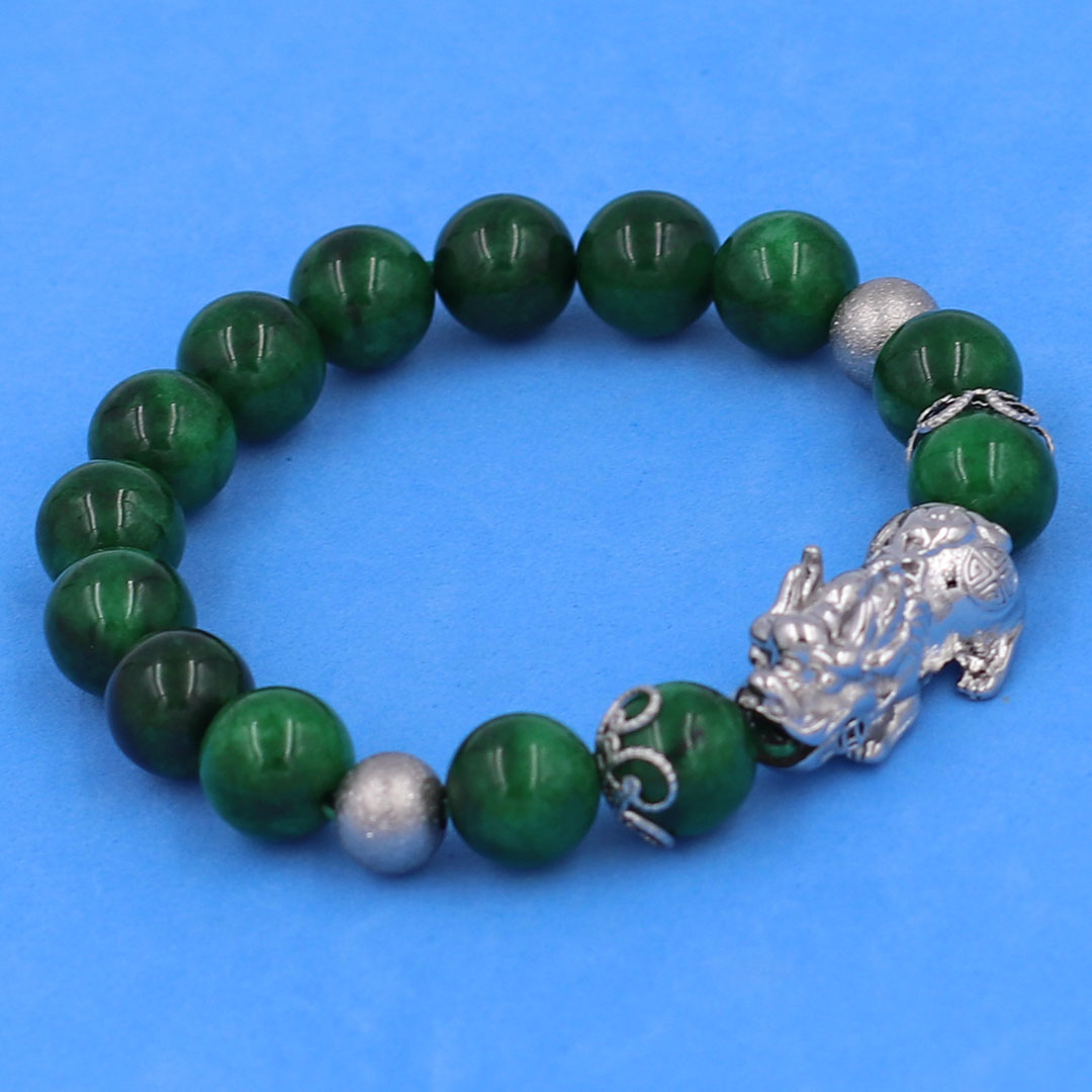 Vòng chuỗi đeo tay đá cẩm thạch sơn thuỷ charm tỳ hưu inox, bi inox, khía bông inox, từ hạt 6 ly đến 12 ly, vòng tay phong thuỷ