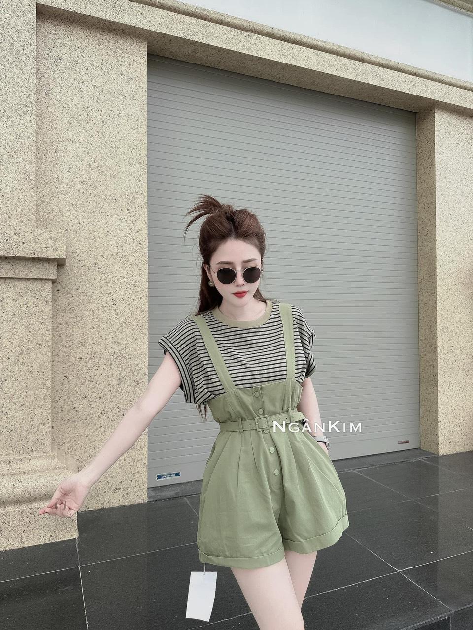 SET ĐI CHƠI, SET 2 MÓN ÁO THUN SỌC PHỐI YẾM KẺ KÈM ĐAI CỰC HOT