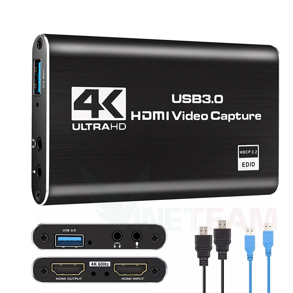 Video Capture Card 4K HDMI USB 3.0 Vinetteam Full HD 1080p 60fps Video Capture Game Livestream Dành Cho PS4, Nintendo, Xbox, Camcorder - Hàng Chính Hãng