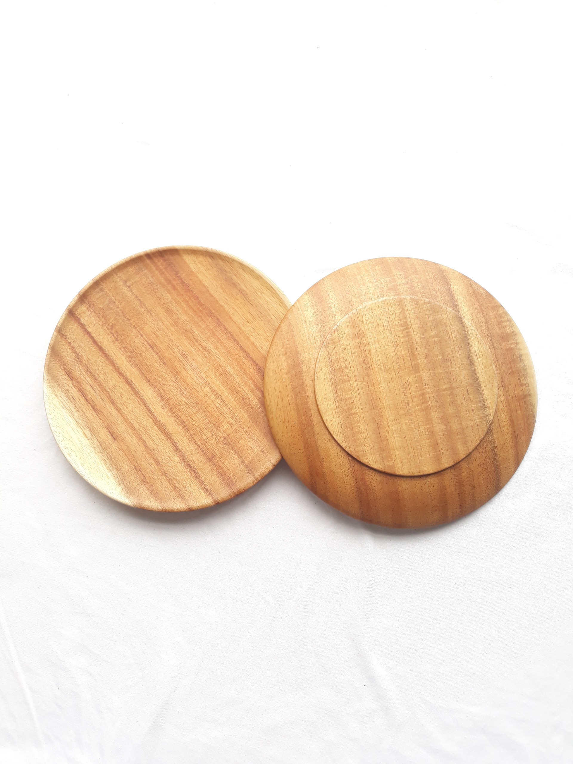 Bộ 2 đĩa gỗ KEO tròn 16 cm lót bát, ly, cốc, đựng hoa quả, đồ ăn