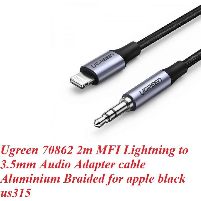 Ugreen UG70862US315TK 2m MFI Cáp Chuyển Đổi Lightning Sang Audio 3.5mm dây dù Màu Đen - HÀNG CHÍNH HÃNG