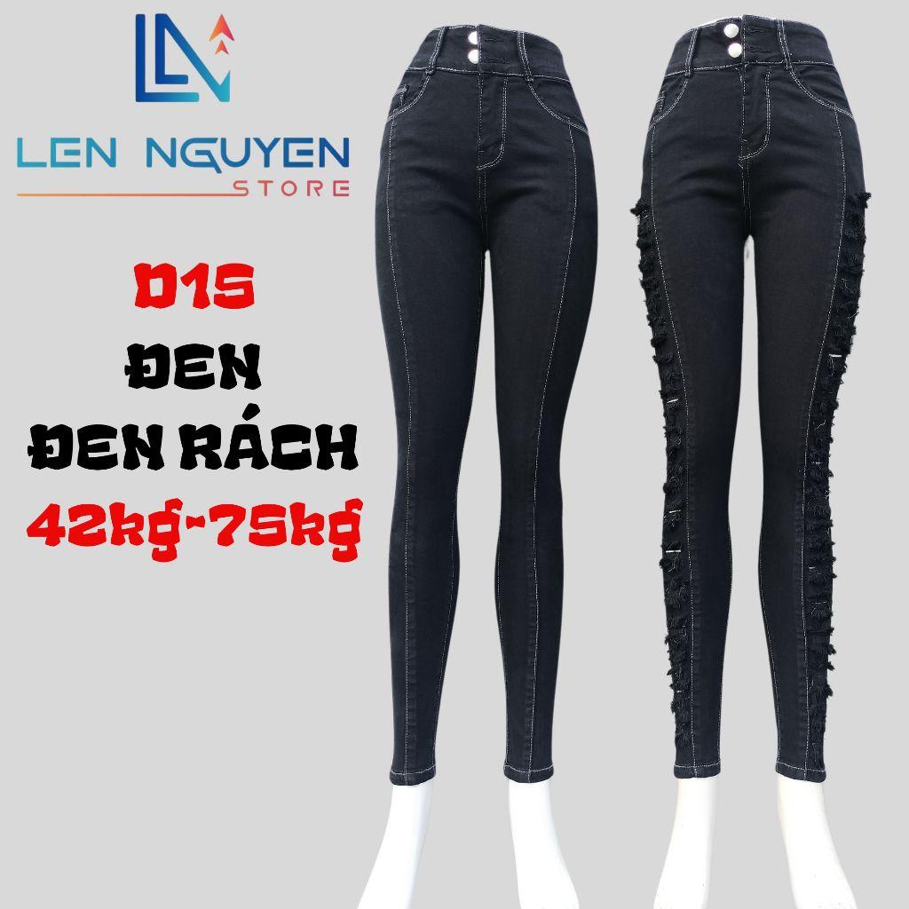 D15_Quần jean nữ, dài, lưng cao, quần bò nữ dáng ôm, quần rin nữ có big size, cho 42kg đến 75kg,LEN NGUYEN STORE - Xanh Đậm