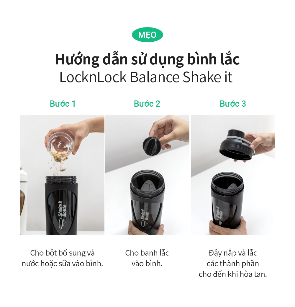 Bình lắc Lock&amp;Lock 800ml Balance Shake It Bottle màu trắng HAP949WHT- Hàng chính hãng có quai xách và thanh đo dung tích - JoyMall
